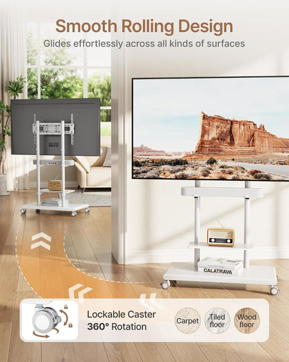 rolling tv stand with soundbar mount for 50-90inch, close-up detail