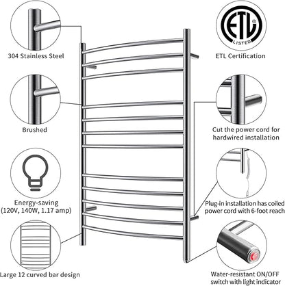 HEATGENE Towel Warmer Wall Mount Electric Plug-in/Hardwired Heated Towel Rack - Image 2