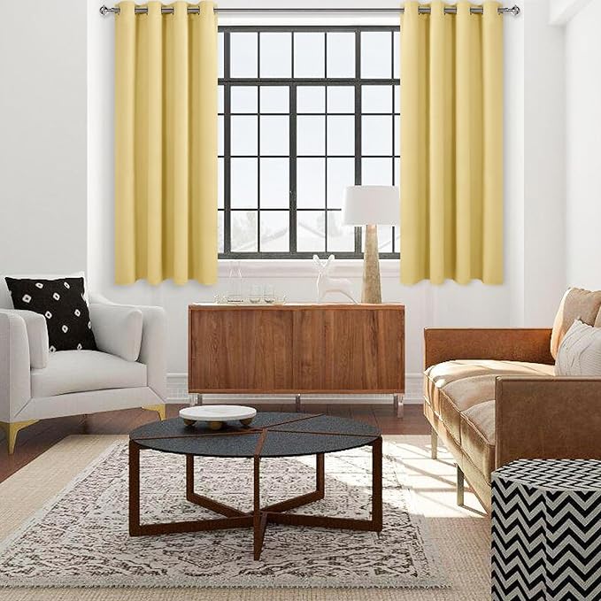 DWCN Light Yellow Blackout Curtains 45 Inches Long, Thermal Room Drakening - Image 2
