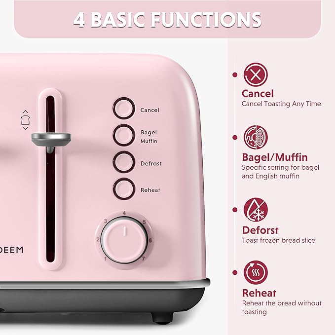 BUYDEEM DT640 4-Slice Toaster, Extra Wide Slots, Retro Stainless Steel - Image 2