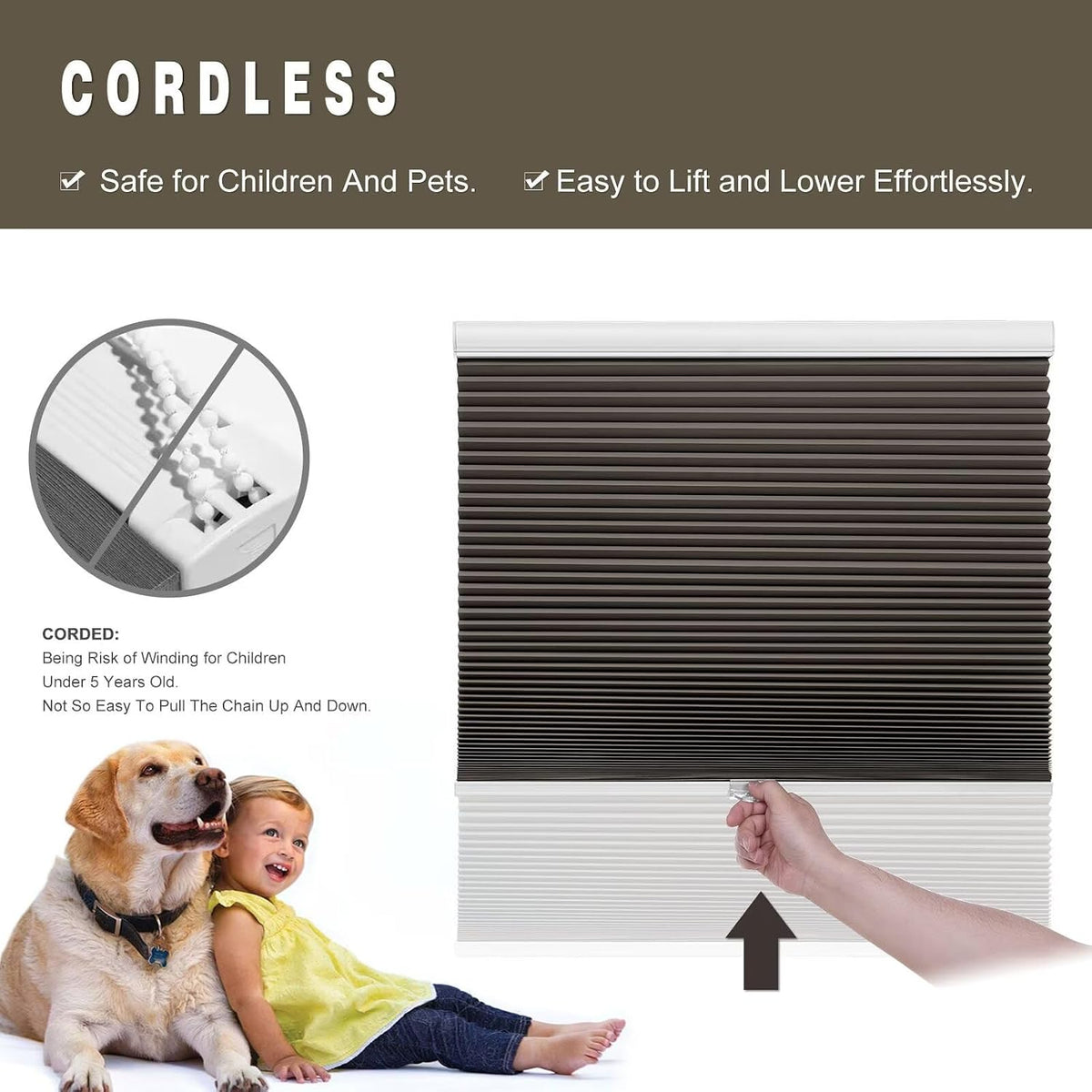 Cellular Shades Door Window Blinds Cordless Blackout, Honeycomb Blind Accordion Shade Room Darkening Indoor Pleated 1.5" Cell, Custom Size, Taupe
