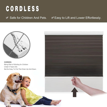 Cellular Shades Door Window Blinds Cordless Blackout, Honeycomb Blind Accordion Shade Room Darkening Indoor Pleated 1.5" Cell, Custom Size, Taupe