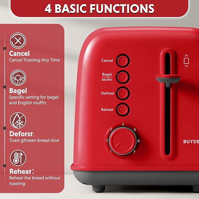 BUYDEEM DT620 2-Slice Toaster, Extra Wide Slots, Retro Stainless Steel - Image 3