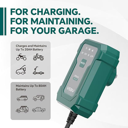 VEBU Motorcycle Trickle Charger 800mA Smart Battery Charger & Maintainer - Image 5