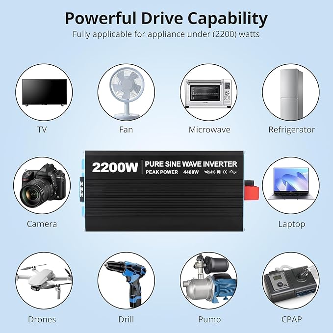 2200W Pure Sine Wave Inverter, 1 USB Port 5v/2.4a, LCD Display&Remote Controller - Image 7