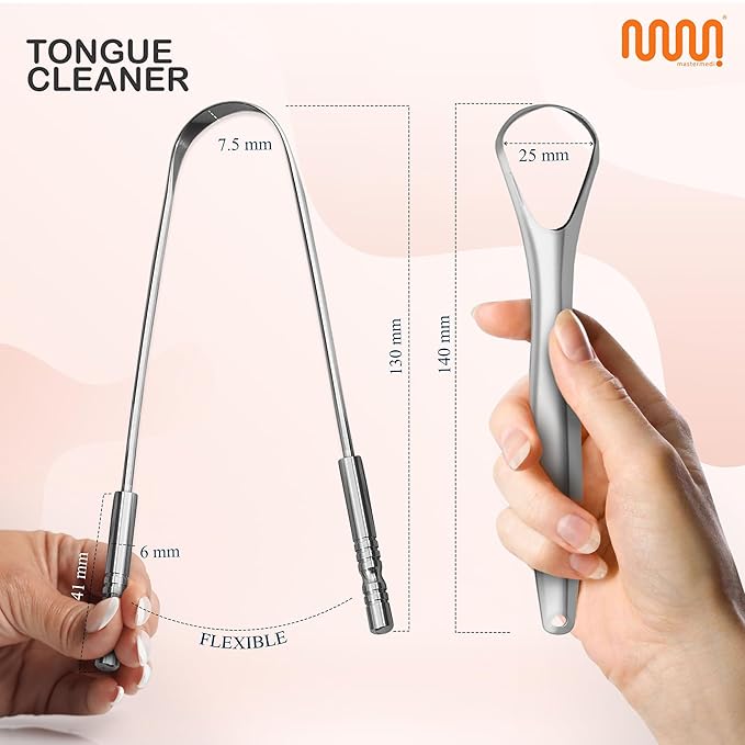 MasterMedi Tongue Scraper with Multicolor Cases, 100% Stainless Steel, Tongue - Image 2
