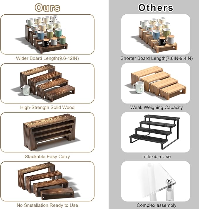 4 Set Large Wooden Tiered Riser Display Stands - Image 7