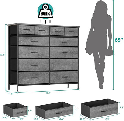 Gray Dresser for Bedroom with 12 Deep Drawers, Wide Chest of Drawers, Tall - Image 3