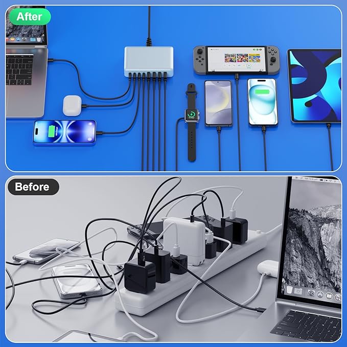 USB C Charger 300W USB C Charger Block 8-Ports GaN IV Fast Charging Station - Image 7