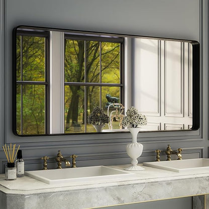 ISKM Large Black Matte Mirror for Bathroom 60" x 28" Round Corner Wall Mounted by ISKM-IStillKeepMovin
