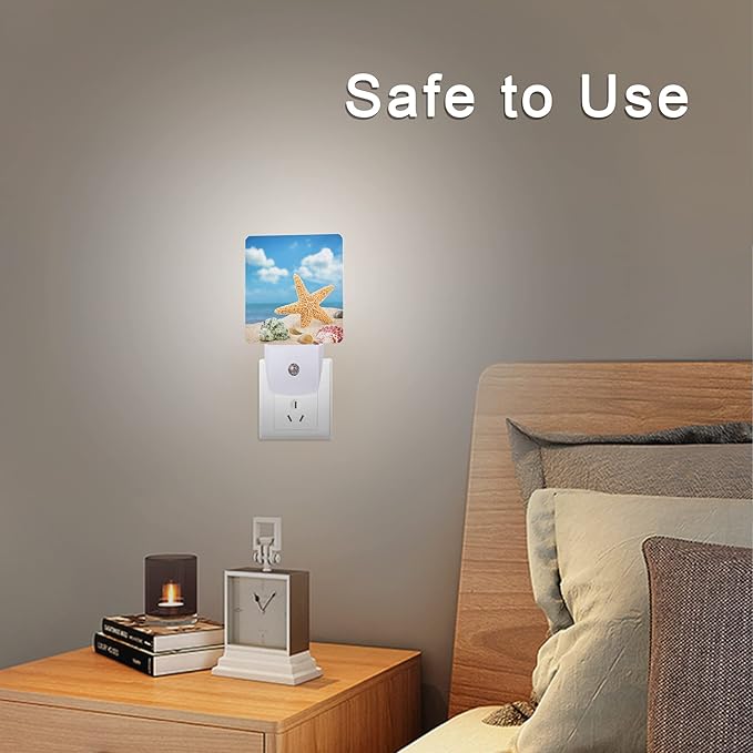 Smoaffly Seashells Starfishes Beach Night Light Plug-in LED Nightlights Auto - Image 6