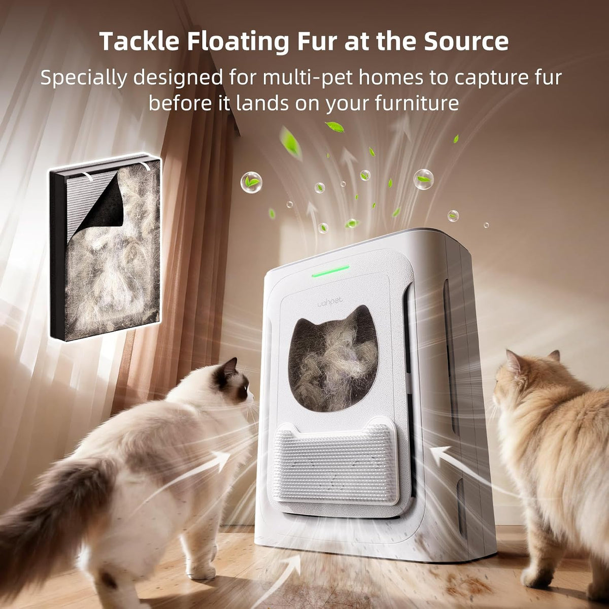 uahpet pet air purifier for home, reduce pet shown in use