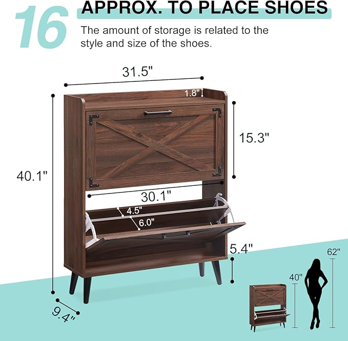 Shoe Storage Cabinet, Farmhouse Shoe Organizer - Image 2