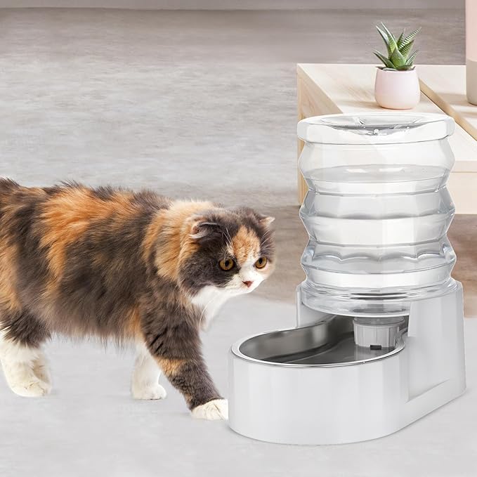 RIZZARI Gravity Water Bowl Dispenser: 4L White Stainless Steel Water Feeder - Image 8
