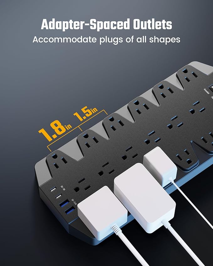18 Widely Outlets Power Strip, SUPERDANNY Surge Protector - Image 3