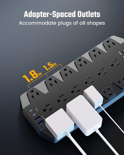 18 Widely Outlets Power Strip, SUPERDANNY Surge Protector - Image 3