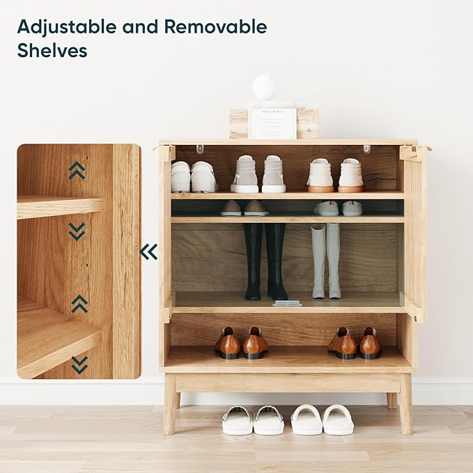 Shoe Storage Cabinet with Adjustable Shelves, Wooden Shoe Organizer, Shoes Rack - Image 5