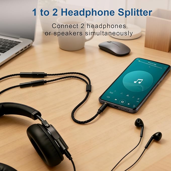 Tavirela Headphone Splitter, Upgraded Nylon Braided 3.5mm Audio Stereo Y Aux - Image 5