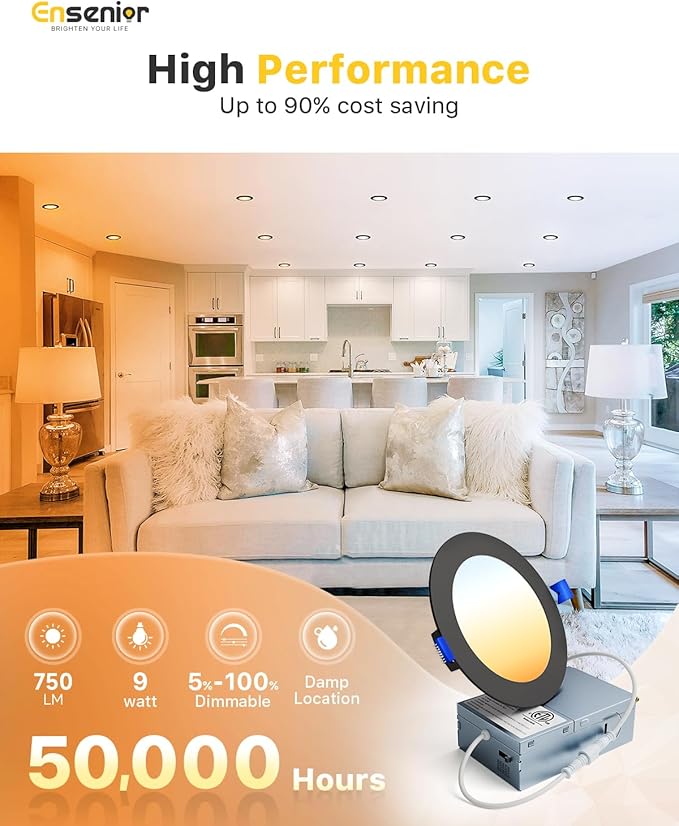 Ensenior 12 Pack 4 Inch LED Recessed Ceiling Light Black, 2700K-5000K 5CCT - Image 3