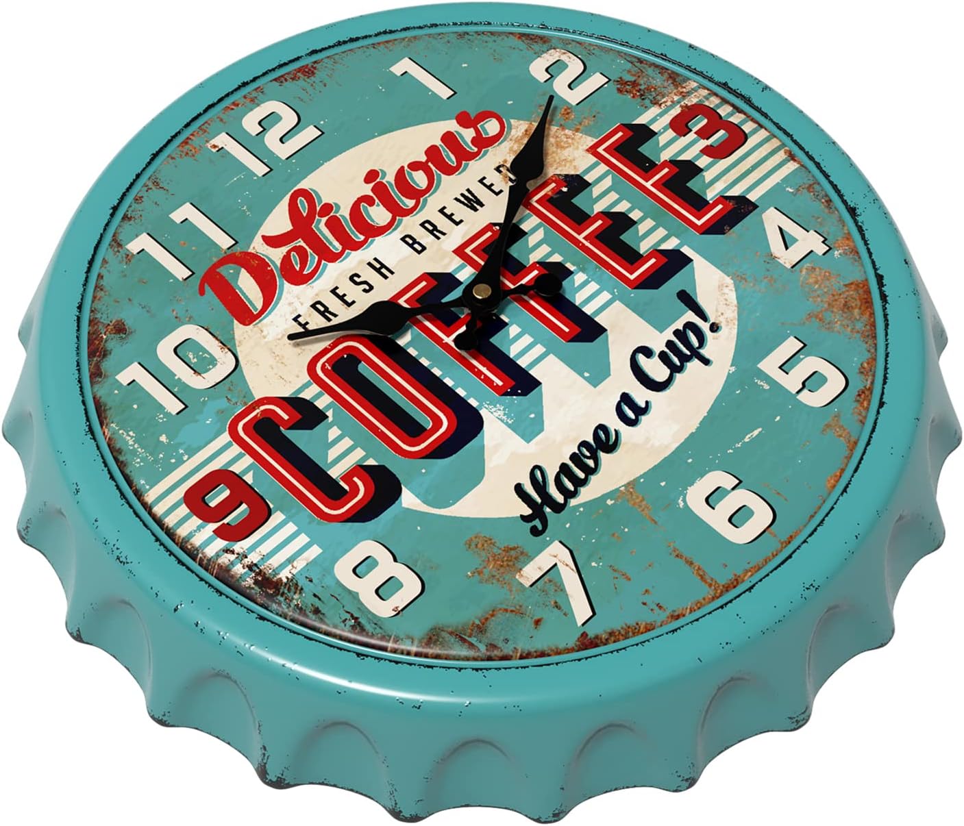 Menterry Bottle Cap Design Iron Retro Wall Clock,13" Blue Vintage Style | Silent Non-Ticking Battery Operated Creative Antique Decor Wall Clocks for Cafes,Farmhouse,Office,Kitchen