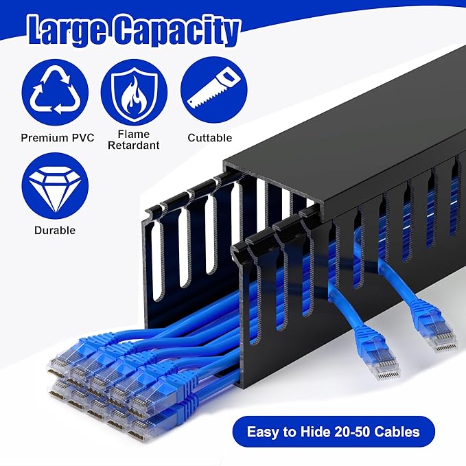 ZhiYo 99in Server Rack Cable Management Raceway, H2.4in x W2in Cable Raceway Kit - Image 4
