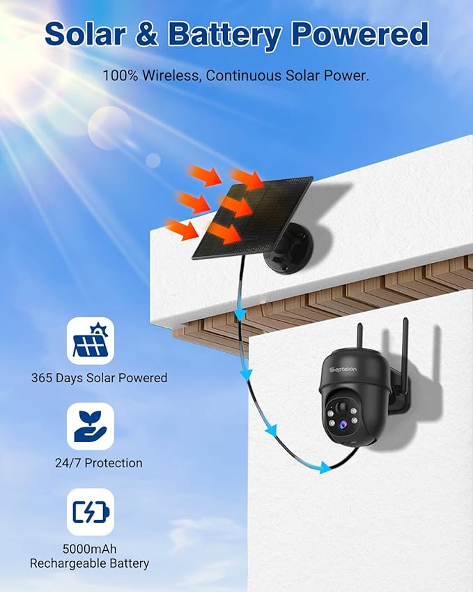 Septekon 2K Solar Security Cameras Wireless Outdoor 2 Pack, 360°PTZ Battery - Image 3
