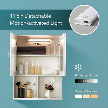 Bathroom Wall Cabinet with Lighting & Tissue Hole, Wall Mounted Glass Door - Image 3