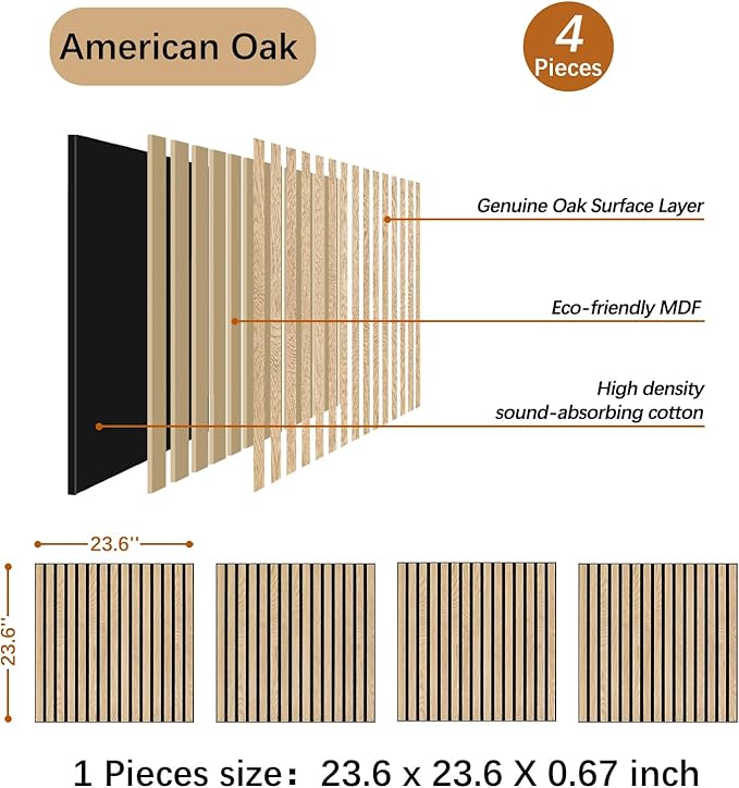 ARMURO Acoustic Wood Panels for Wall 4-Pack - Image 2