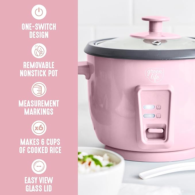 GreenLife Rice Cooker with Removable PFAS-Free Ceramic Nonstick Pot, 3-Cups - Image 5