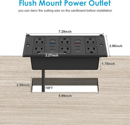 Recessed Power Strip, 30W PD USB-C & USB-A Fast Charging, Drawer Outlet Plug in - Image 7