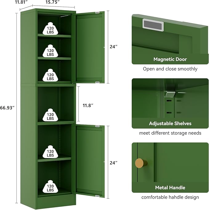 2-Door Metal Storage Cabinet, Tall Slim Pantry Organizer - Image 3