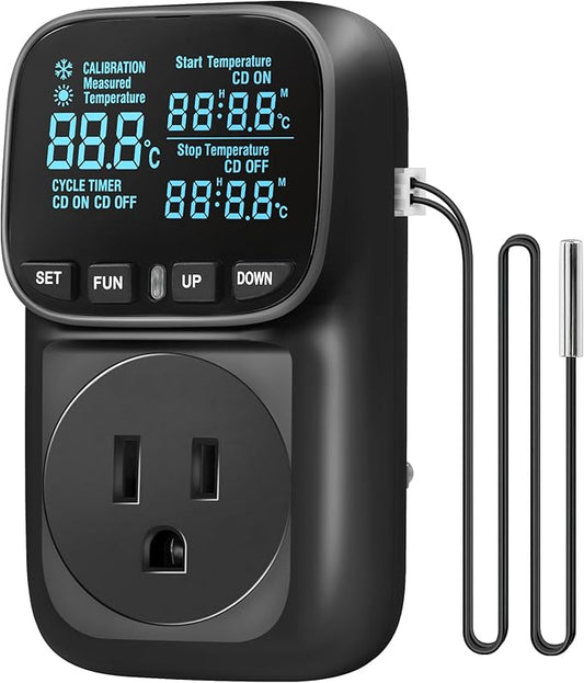Digital Temperature Controller Outlet, 15A/1800W Heavy Duty Thermostat Plug by Wilawels