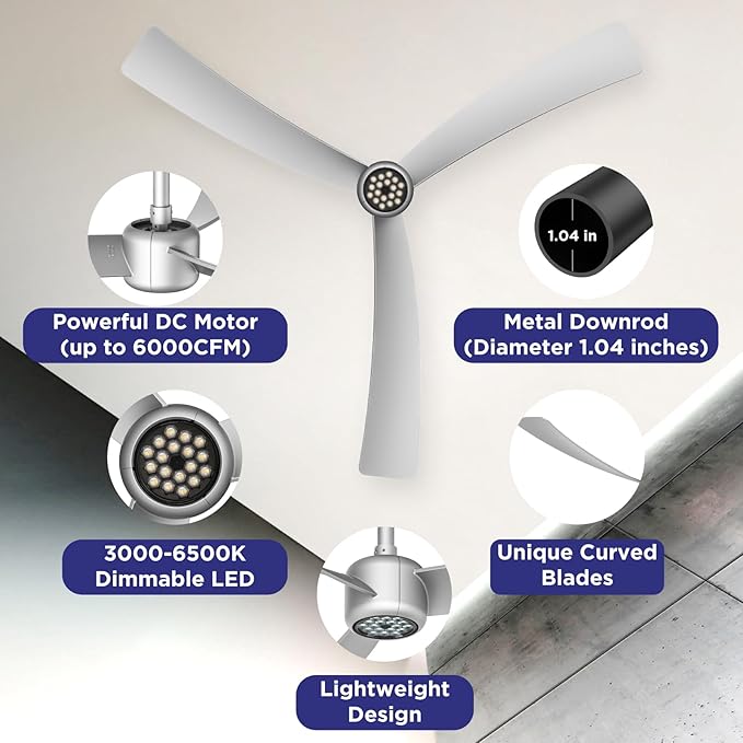 ocioc Ceiling Fans with Lights, 52 Inch Low Profile Ceiling Fan with Remote - Image 7