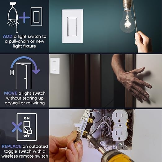 RunLessWire 3-Way Battery-Free DIY Wireless Light Switch Kit 150ft RF Range - Image 2