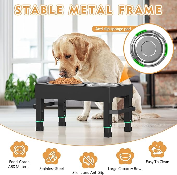 Metal Elevated Dog Bowls Stand Large Breed, Height Adjustable Raised Dog Bowls - Image 3