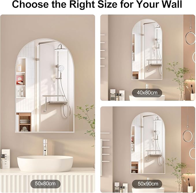 Arched Medicine Cabinet with Mirror, Brushed Nickel Mirror Cabinet with Storage - Image 6
