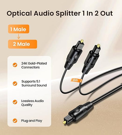 avedio links Digital Audio Splitter 1 in 2 Out 6ft, Toslink Digital Fiber Optic - Image 5