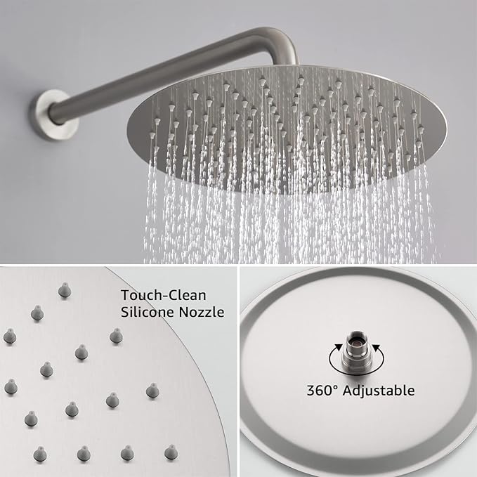 Iriber Brushed Nickel Shower System Wall Mounted Shower Faucet Mixer Set - Image 3