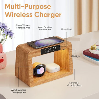 Bamboo Wireless Charging Station, 3 in 1 Charging Station - Image 4