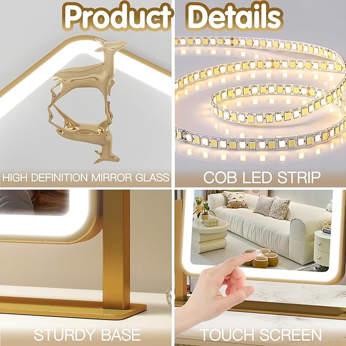FENNIO Vanity Mirror with Lights 14x12 Inch - Image 3