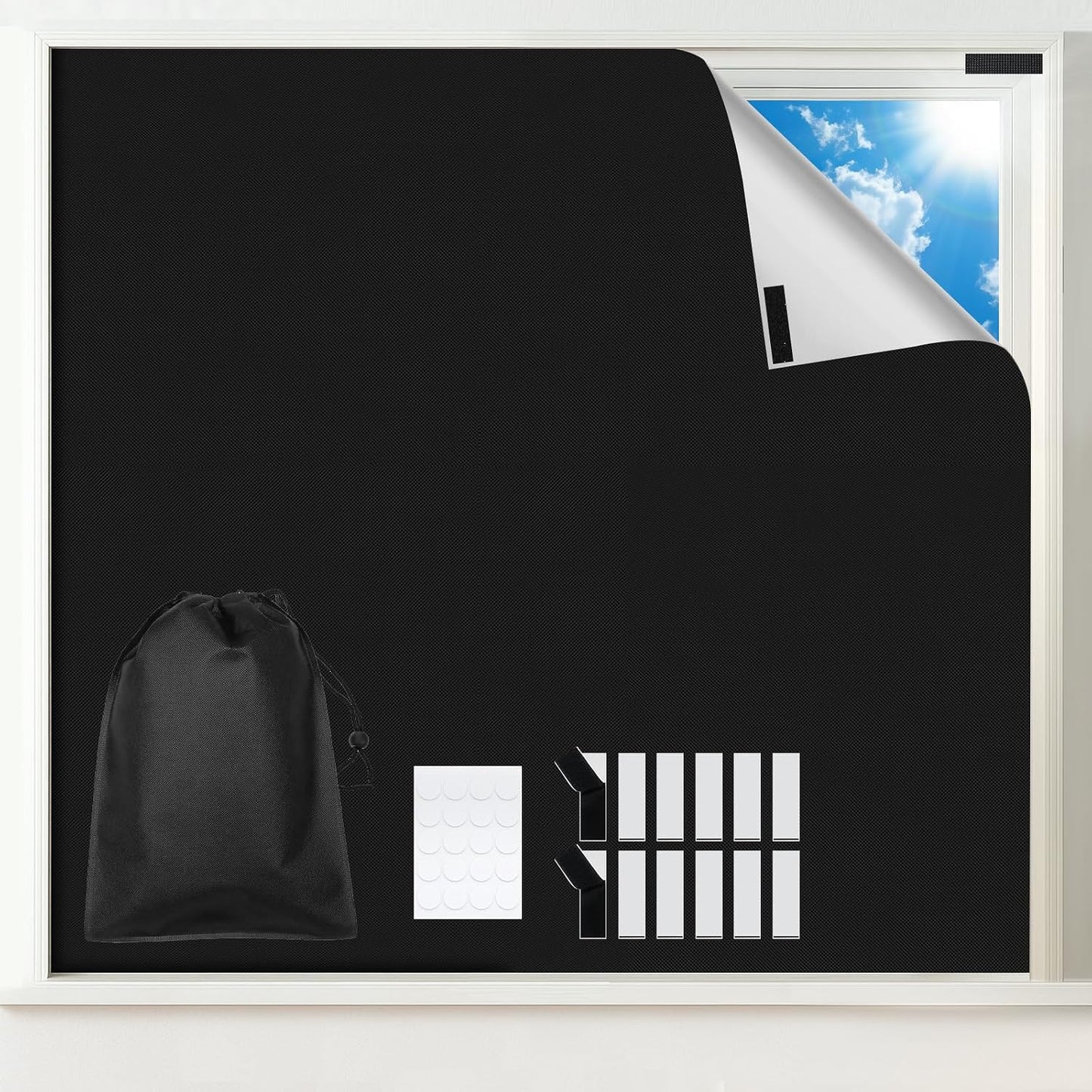 100% Blackout Curtains for Bedroom,Black Out Window Cover, Portable Window Blinds,Travel DIY Window for Baby Nursery,Dorm Room and Media Room (Black 118"x57")