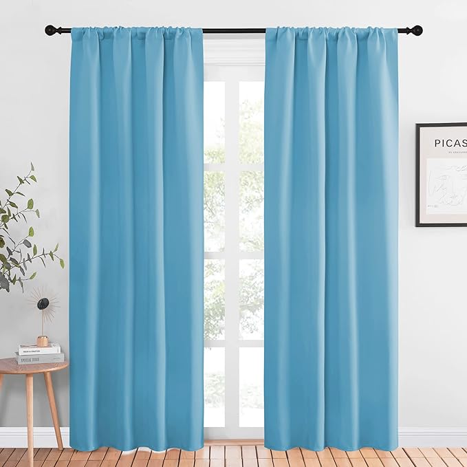 NICETOWN Blackout Curtains for Living Curtains, Teal Blue, 1 Pair, 34-inch W x by NICETOWN
