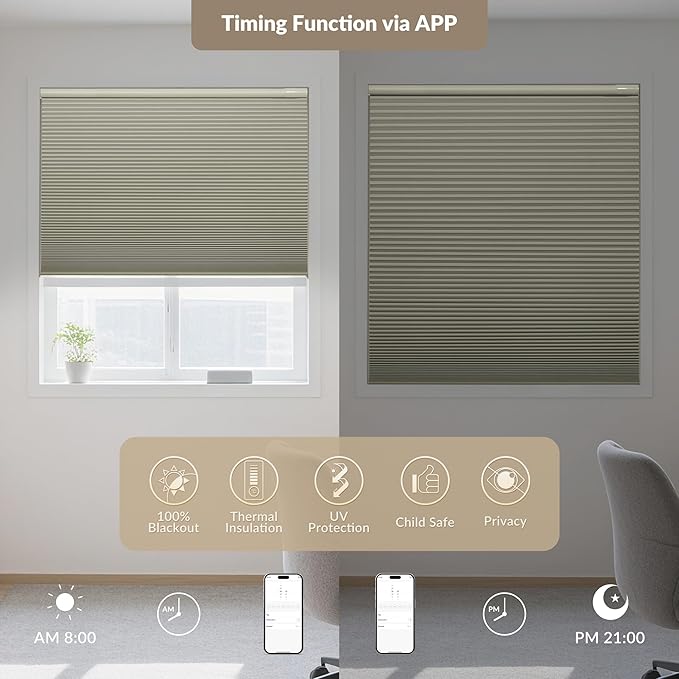 Boolegon No Drill Motorized Cellular Blinds - Image 4