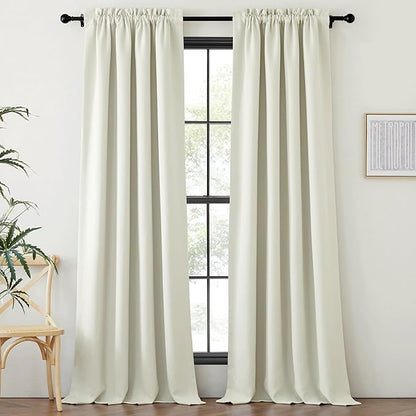 NICETOWN Faux Linen Room Darkening Curtains 90 inches Long, Dual Rod Pockets & - Image 2