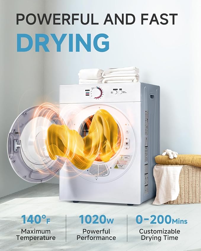 1.8 Cu.Ft Compact Dryer - 1020W Portable Clothes Dryer - Image 2