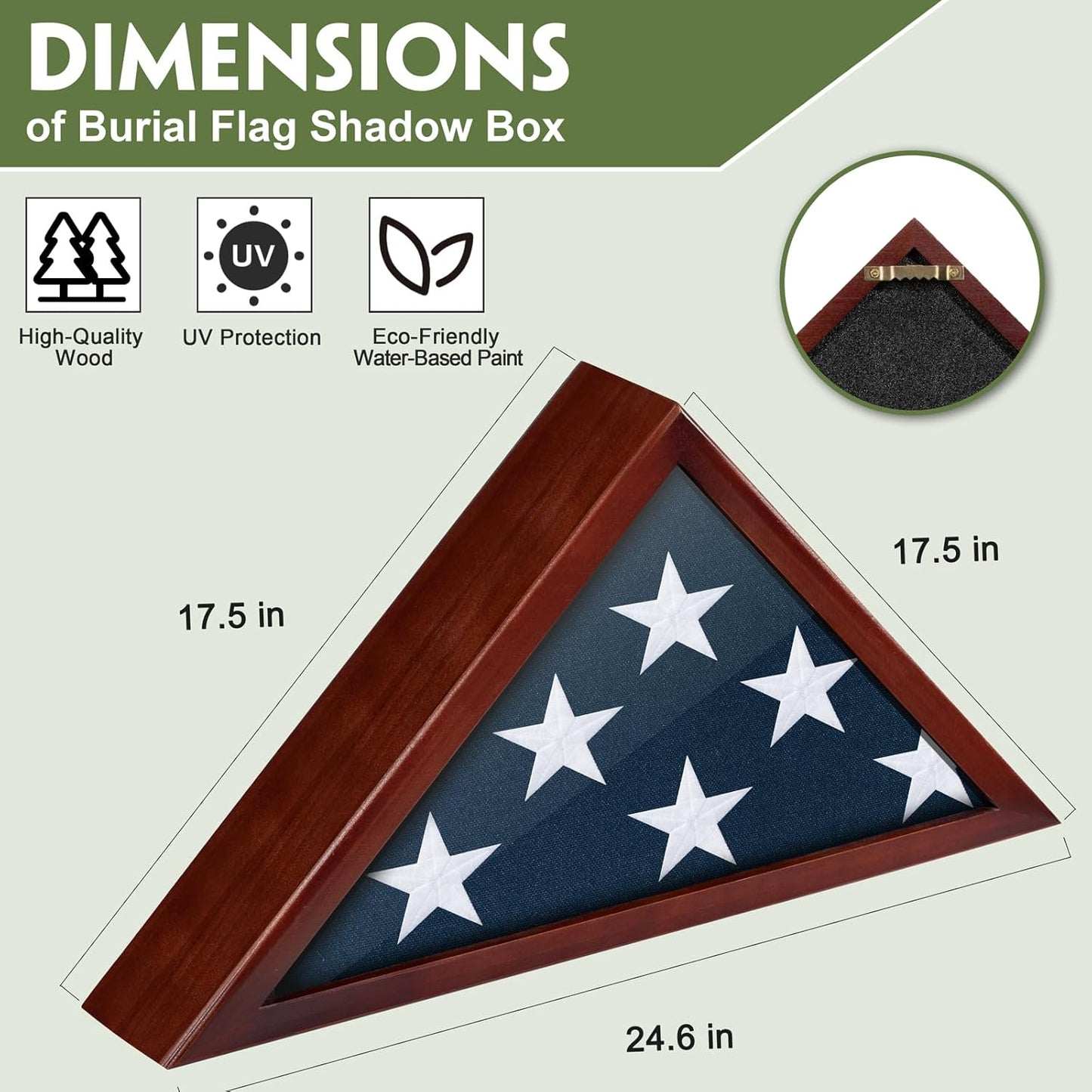 Flag Case for Burial Flag Glass Front, Red Wood for 5'x9.5' Funeral Flag | Memorial Flag Shadow Box for Military Veterans with Glass Covered and Wall Mounted