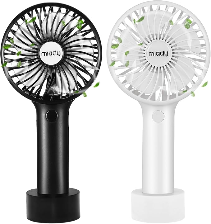 Miady 2-Pack Upgraded 5000mAh Portable Handheld Fan 3 Speed Mini USB Strong by Miady