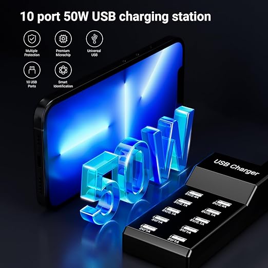 USB Charging Station 50w10A 10-Port Charger, Compatible - Image 4