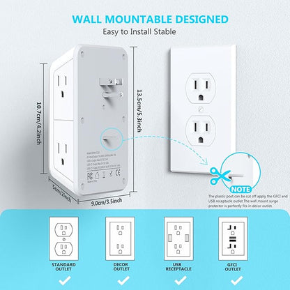 JcBlaon Multi Plug Outlet Surge Protector, Wall Charger - Image 7