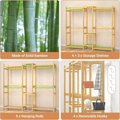 Homykic Bamboo Closet System Clothes Rack, Large Freestanding Garment Rack - Image 6